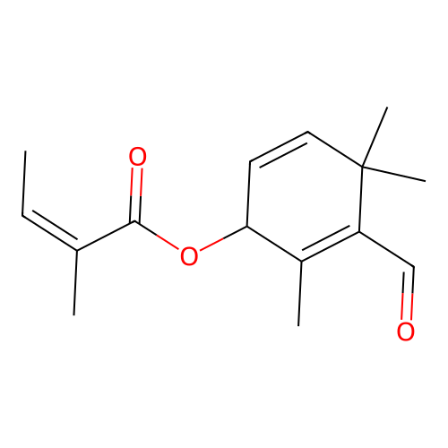 2-Butenoicacid, 2-methyl-, 3-formyl-2,4,4-trimethyl-2,5-cyclohexadien-1-yl ester,(Z)-(-)- structure