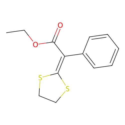 Ethyl1,3-dithiolan-2-ylidene(phenyl)acetate structure