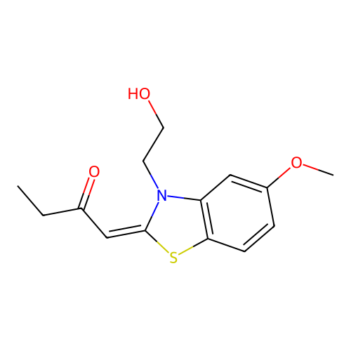 (1E)-1-[3-(2-hydroxyethyl)-5-methoxy-1,3-benzothiazol-2(3H)-ylidene]butan-2-one structure