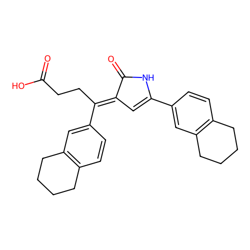 (4E)-4-[2-oxo-5-(5,6,7,8-tetrahydronaphthalen-2-yl)-1,2-dihydro-3H-pyrrol-3-ylidene]-4-(5,6,7,8-tetrahydronaphthalen-2-yl)butanoic acid structure