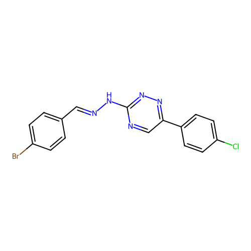 Benzaldehyde, 4-bromo-, 2-(6-(4-chlorophenyl)-1,2,4-triazin-3-yl)hydrazone structure