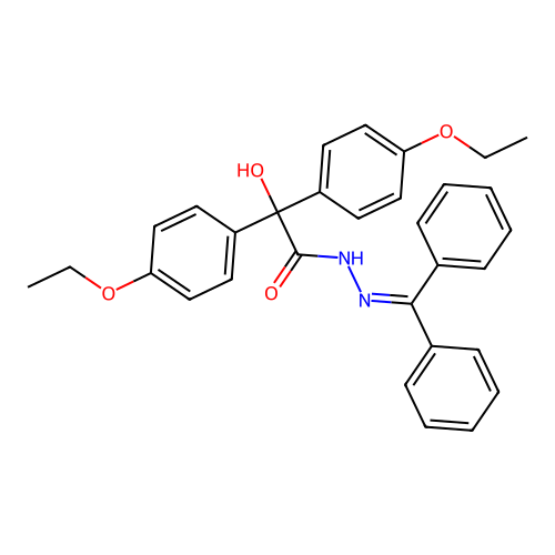 N'-(diphenylmethylidene)-2,2-bis(4-ethoxyphenyl)-2-hydroxyacetohydrazide structure