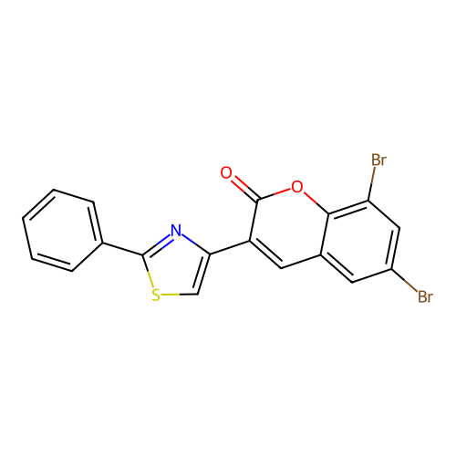 6,8-dibromo-3-(2-phenyl-1,3-thiazol-4-yl)-2H-chromen-2-one structure