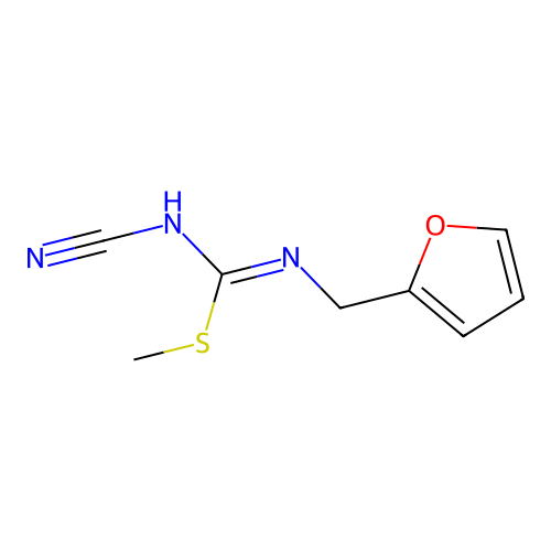 2-({[(Cyanoimino)(methylthio)methyl]amino}methyl)furan structure