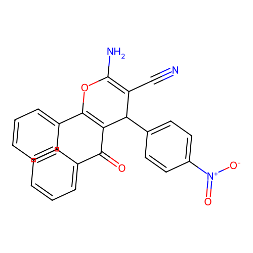 2-amino-5-benzoyl-4-(4-nitrophenyl)-6-phenyl-4H-pyran-3-carbonitrile structure