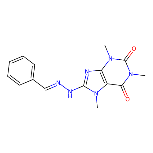 8-[(2E)-2-benzylidenehydrazinyl]-1,3,7-trimethyl-3,7-dihydro-1H-purine-2,6-dione structure