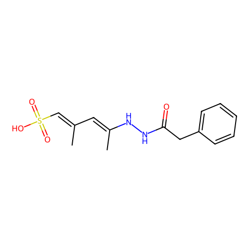 (1E,3E)-2-Methyl-4-(2-(2-phenylacetyl)hydrazinyl)penta-1,3-diene-1-sulfonic acid structure