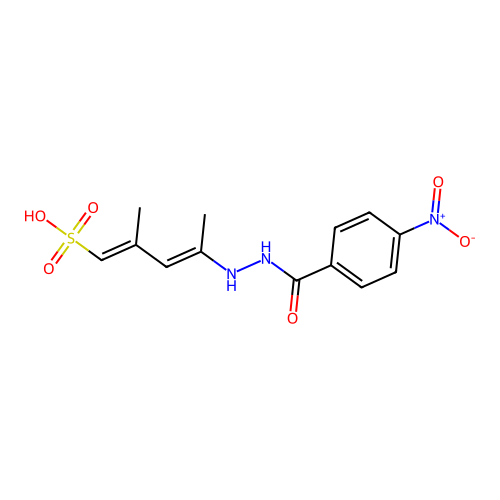 (1E,3E)-2-Methyl-4-(2-(4-nitrobenzoyl)hydrazinyl)penta-1,3-diene-1-sulfonic acid structure