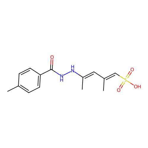 Benzoic acid, 4-methyl-, 2-(1,3-dimethyl-4-sulfo-1,3-butadien-1-yl)hydrazide structure