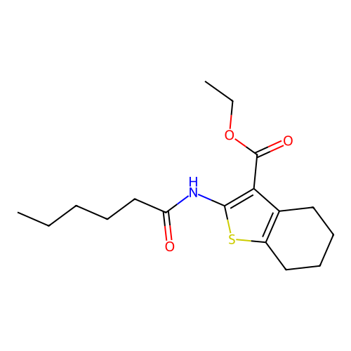 Ethyl 2-(hexanoylamino)-4,5,6,7-tetrahydro-1-benzothiophene-3-carboxylate structure