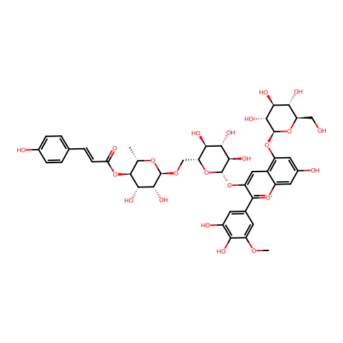Petunidin-3-(p-coumaroyl)-rutinoside-5-glucoside structure