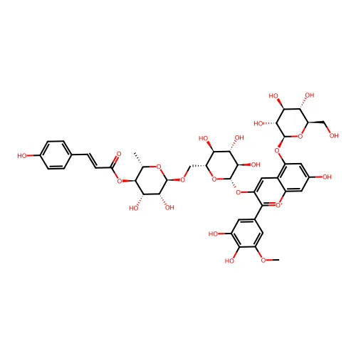 [(2S,3R,4S,5R,6R)-6-[[(2R,3S,4S,5R,6S)-6-[2-(3,4-二羟基-5-甲氧基苯基)-7-羟基-5-[(2S,3R,4S,5S,6R)-3,4,5-三羟基-6-(羟基甲基)噁烷-2-基]氧代色烯基鎓-3-基]氧代-3,4,5-三羟基噁烷-2-基]甲氧基]-4,5-二羟基-2-甲基噁烷-3-基] (E)-3-(4-羟基苯基)烯丙酸酯 structure