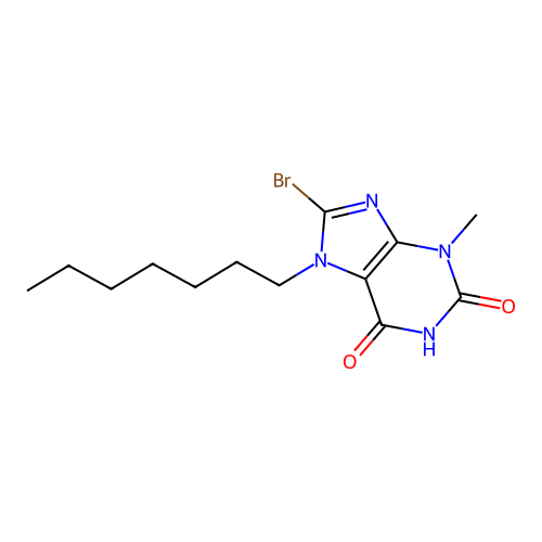 8-bromo-7-heptyl-3-methyl-3,7-dihydro-1H-purine-2,6-dione structure