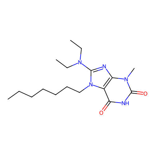 8-(diethylamino)-7-heptyl-3-methyl-3,7-dihydro-1H-purine-2,6-dione structure