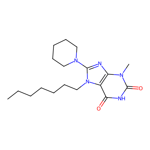 7-heptyl-3-methyl-8-(piperidin-1-yl)-3,7-dihydro-1H-purine-2,6-dione structure