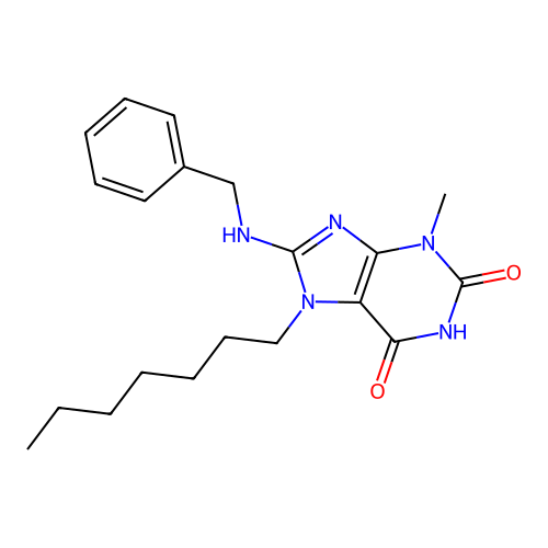 8-(benzylamino)-7-heptyl-3-methyl-3,7-dihydro-1H-purine-2,6-dione structure