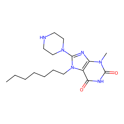 7-heptyl-3-methyl-8-(piperazin-1-yl)-3,7-dihydro-1H-purine-2,6-dione structure