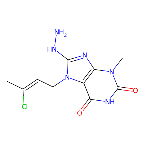 (Z)-7-(3-chlorobut-2-en-1-yl)-8-hydrazinyl-3-methyl-1H-purine-2,6(3H,7H)-dione structure