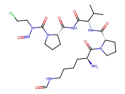L-Valinamide, 1-(((2-chloroethyl)nitrosoamino)carbonyl)-L-prolyl-N(sup 6)-formyl-L-lysyl-L-prolyl- structure