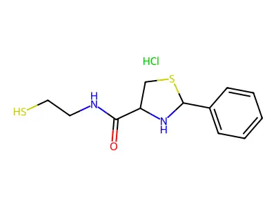 4-Thiazolidinecarboxamide, N-(2-mercaptoethyl)-2-phenyl-, monohydrochloride structure