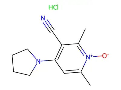 3-Pyridinecarbonitrile, 2,6-dimethyl-4-(1-pyrrolidinyl)-, 1-oxide, monohydrochloride structure