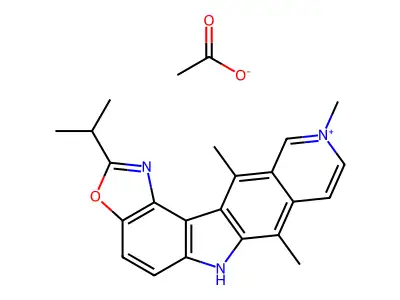 6H-Oxazolo(4,5-g)pyrido(4,3-b)carbazolium, 7,10,12-trimethyl-2-(1-methylethyl)-, acetate structure