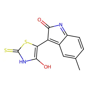 (3Z)-1,3-Dihydro-5-methyl-3-(4-oxo-2-thioxo-5-thiazolidinylidene)-2H-indol-2-one structure