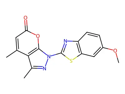 Pyrano(2,3-c)pyrazol-6(1H)-one, 3,4-dimethyl-1-(6-methoxy-2-benzothiazolyl)- structure