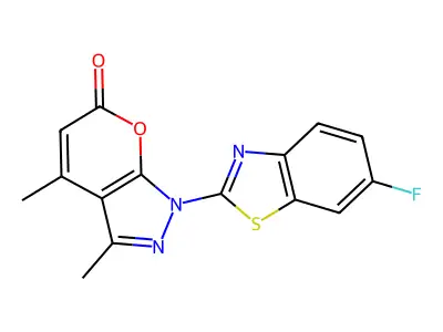 Pyrano(2,3-c)pyrazol-6(1H)-one, 3,4-dimethyl-1-(6-fluoro-2-benzothiazolyl)- structure
