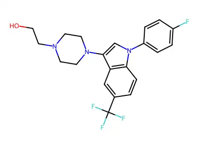 1-Piperazineethanol, 4-(1-(4-fluorophenyl)-5-(trifluoromethyl)-1H-indol-3-yl)- structure