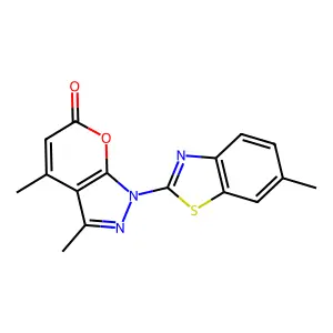 Pyrano(2,3-c)pyrazol-6(1H)-one, 3,4-dimethyl-1-(6-methyl-2-benzothiazolyl)- structure