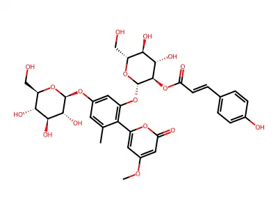 [(2S,3R,4S,5S,6R)-4,5-dihydroxy-6-(hydroxymethyl)-2-[2-(4-methoxy-6-oxopyran-2-yl)-3-methyl-5-[(2S,3R,4S,5S,6R)-3,4,5-trihydroxy-6-(hydroxymethyl)oxan-2-yl]oxyphenoxy]oxan-3-yl] 3-(4-hydroxyphenyl)prop-2-enoate structure