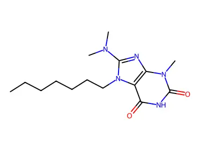 8-(dimethylamino)-7-heptyl-3-methyl-3,7-dihydro-1H-purine-2,6-dione structure