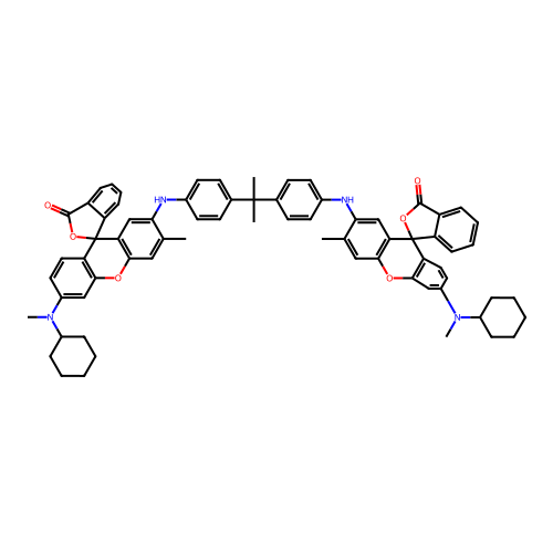 6'-[cyclohexyl(methyl)amino]-2'-[4-[2-[4-[[6'-[cyclohexyl(methyl)amino]-3'-methyl-3-oxospiro[2-benzofuran-1,9'-xanthene]-2'-yl]amino]phenyl]propan-2-yl]anilino]-3'-methylspiro[2-benzofuran-3,9'-xanthene]-1-one structure