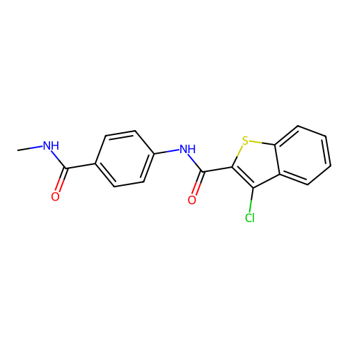 3-chloro-N-[4-(methylcarbamoyl)phenyl]-1-benzothiophene-2-carboxamide structure