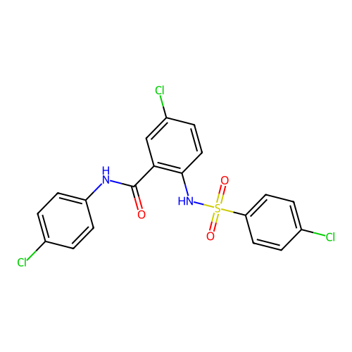5-chloro-N-(4-chlorophenyl)-2-{[(4-chlorophenyl)sulfonyl]amino}benzamide structure