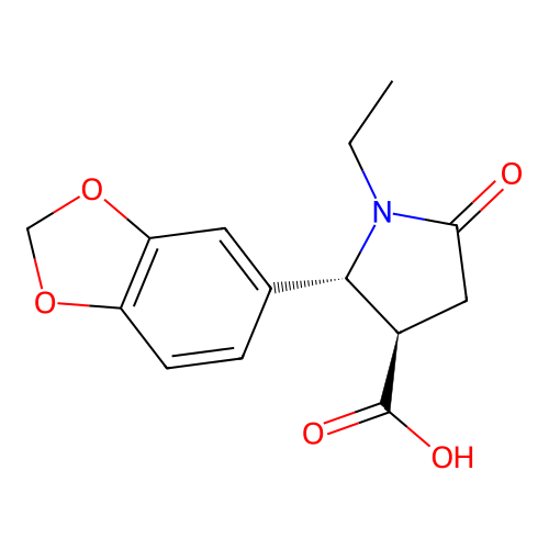 (2R,3R)-2-(1,3-benzodioxol-5-yl)-1-ethyl-5-oxopyrrolidine-3-carboxylic acid structure