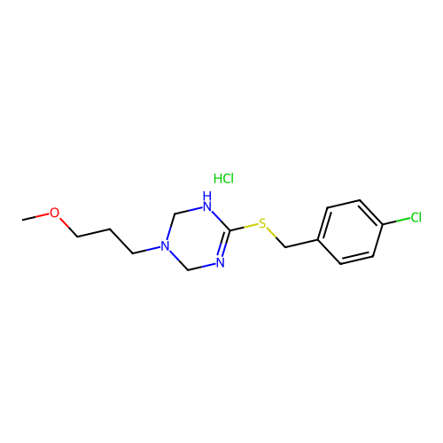 4-[(4-chlorophenyl)methylsulfanyl]-1-(3-methoxypropyl)-3,6-dihydro-2H-1,3,5-triazine Hydrochloride structure