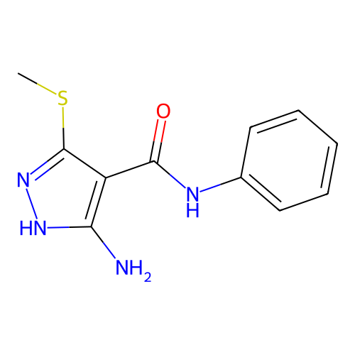 3-imino-5-methylsulfanyl-N-phenyl-1,2-dihydropyrazole-4-carboxamide structure
