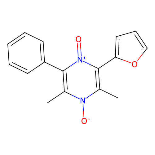 2-(2-Furanyl)-3,5-dimethyl-4-oxido-6-phenylpyrazin-1-ium 1-oxide structure