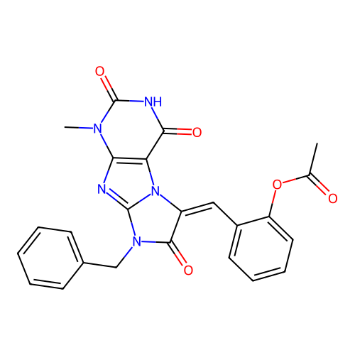 (E)-2-((8-benzyl-1-methyl-2,4,7-trioxo-3,4,7,8-tetrahydro-1H-imidazo[2,1-f]purin-6(2H)-ylidene)methyl)phenyl acetate structure