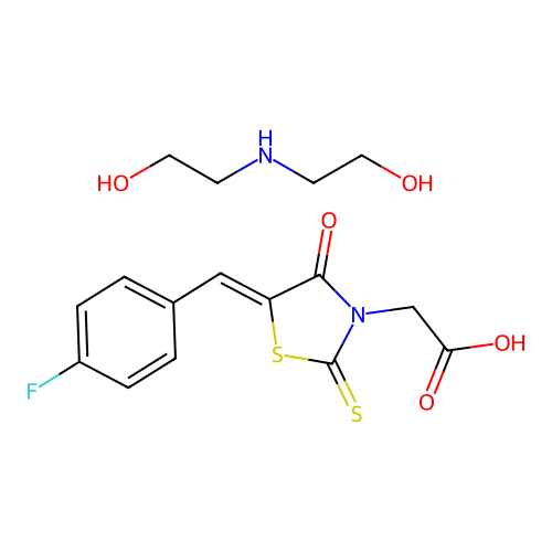 [5-(4-Fluorobenzylidene)-4-oxo-2-thioxo-1,3-thiazolidin-3-yl]acetic acid - 2,2'-iminodiethanol (1:1) structure
