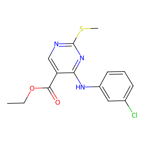 Ethyl 4-(3-chloroanilino)-2-methylsulfanylpyrimidine-5-carboxylate structure