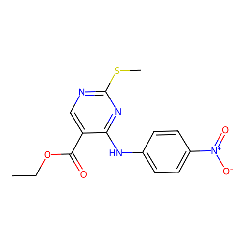 Ethyl 2-methylsulfanyl-4-(4-nitroanilino)pyrimidine-5-carboxylate structure