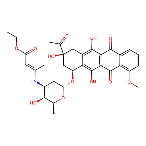 乙基 (E)-3-[[(2S,3S,4S,6R)-6-[[(1S,3S)-3-乙酰基-3,5,12-三羟基-10-甲氧基-6,11-二氧代-2,4-二氢-1H-四茂-1-基]氧代]-3-羟基-2-甲基噁烷-4-基]氨基]丁-2-烯酸酯 structure