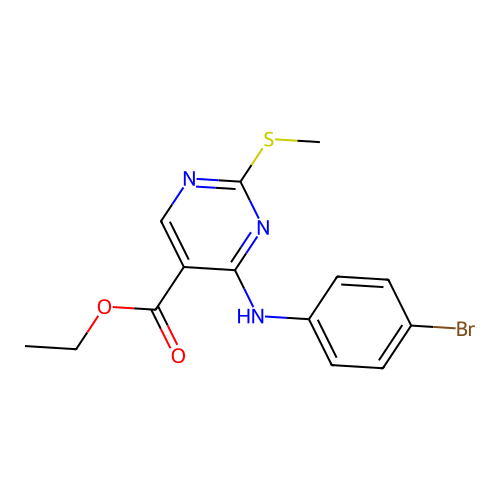 Ethyl 4-(4-bromoanilino)-2-methylsulfanylpyrimidine-5-carboxylate structure