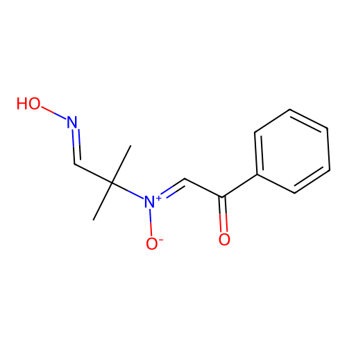 (2Z)-2-{[(1E)-1-(hydroxyimino)-2-methylpropan-2-yl](oxido)-lambda~5~-azanylidene}-1-phenylethanone structure