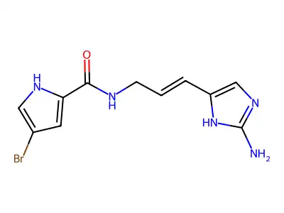 N-[3-(2-amino-1H-imidazol-5-yl)prop-2-enyl]-4-bromo-1H-pyrrole-2-carboxamide structure