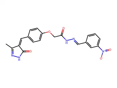 Acetic acid,2-[4-[(1,5-dihydro-3-methyl-5-oxo-4H-pyrazol-4-ylidene)methyl]phenoxy]-,2-[(3-nitrophenyl)methylene]hydrazide structure