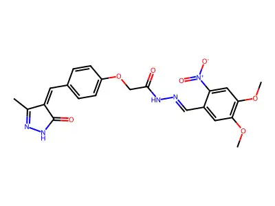 Acetic acid,2-[4-[(1,5-dihydro-3-methyl-5-oxo-4H-pyrazol-4-ylidene)methyl]phenoxy]-,2-[(4,5-dimethoxy-2-nitrophenyl)methylene]hydrazide structure